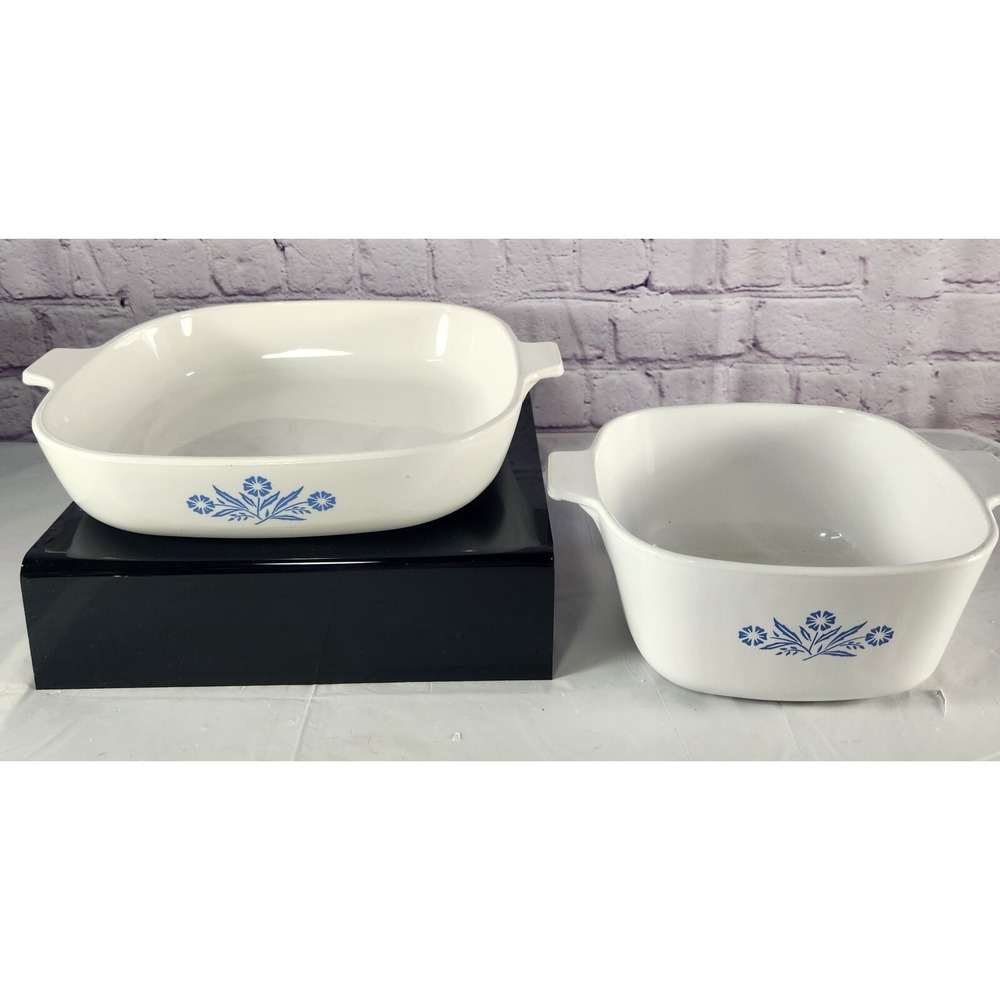 Vtg Corning Ware Blue Cornflower 10" Square Casserole Dish & 1 3/4Q Baking Dish